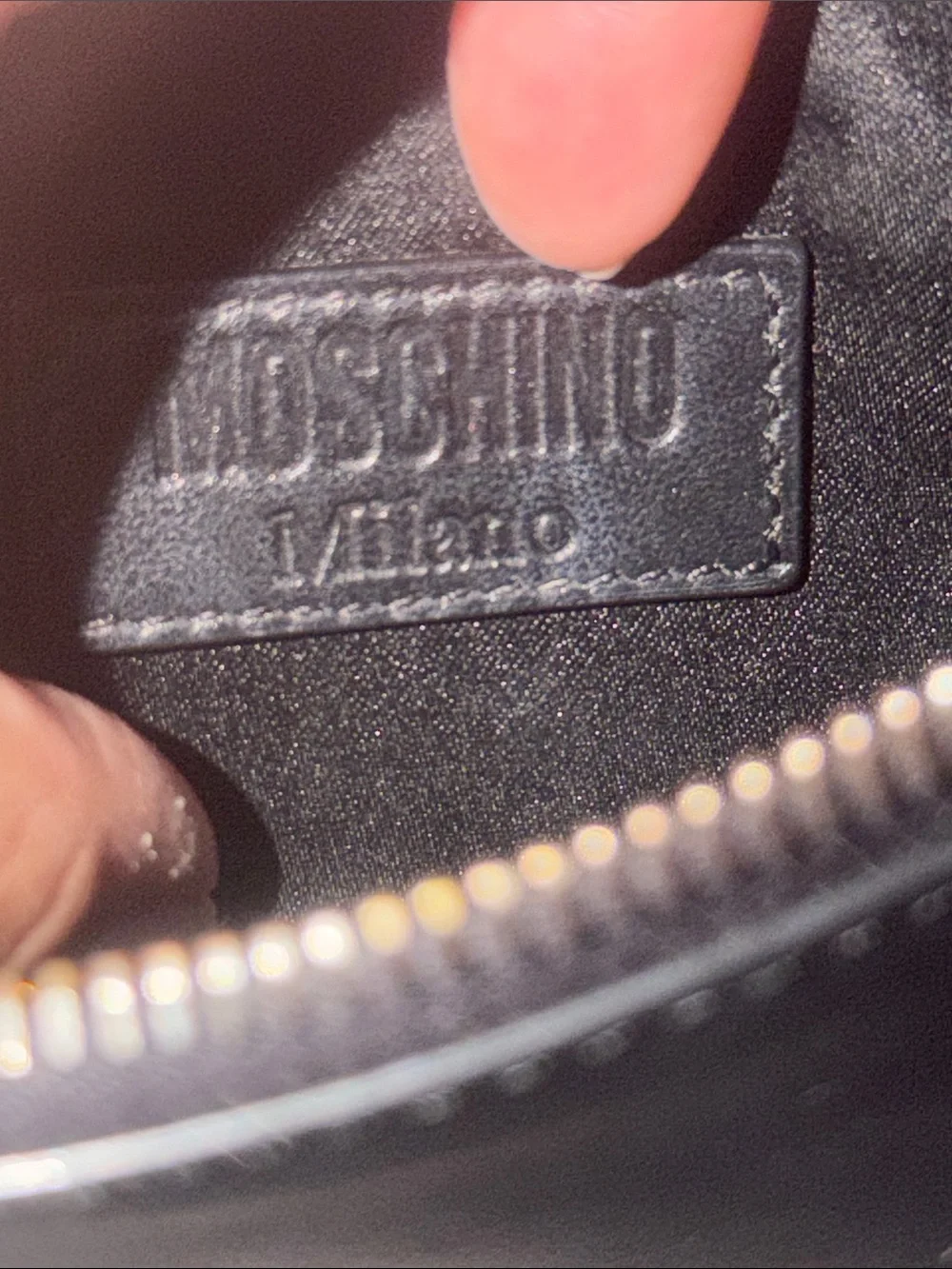 Preloved SpongeBob  Moschino Black Leather Pouch with Yellow Logo Panel